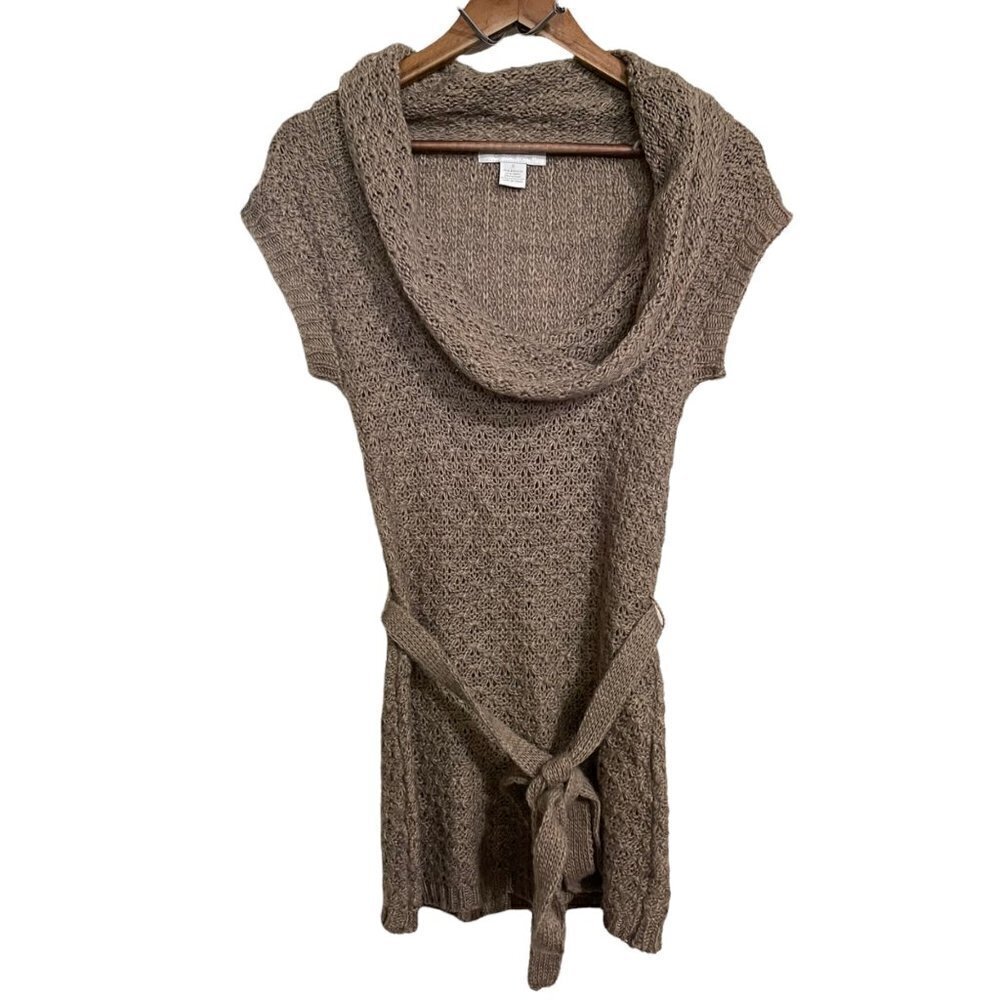 Charlotte Russe Women's Tan Y2K 90s Wool Blend Cowlneck Belt Tunic Sweater Small